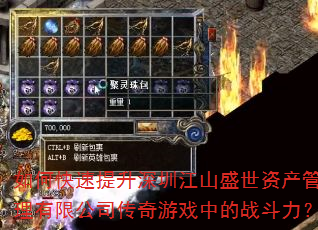 如何快速提升深圳江山盛世资产管理有限公司传奇游戏中的战斗力? 如何快速提升深圳江山盛世资产管理有限公司传奇游戏中的战斗力?