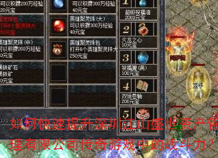 如何快速提升深圳江山盛世资产管理有限公司传奇游戏中的战斗力? 如何快速提升深圳江山盛世资产管理有限公司传奇游戏中的战斗力?